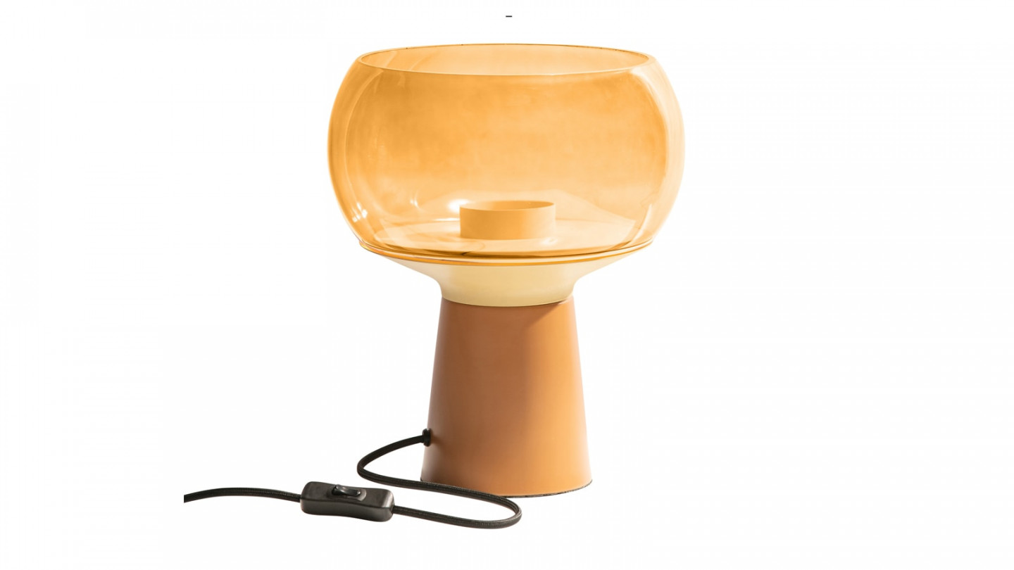 Lampe de table champignon en verre orange - Collection Mushroom - BePureHome