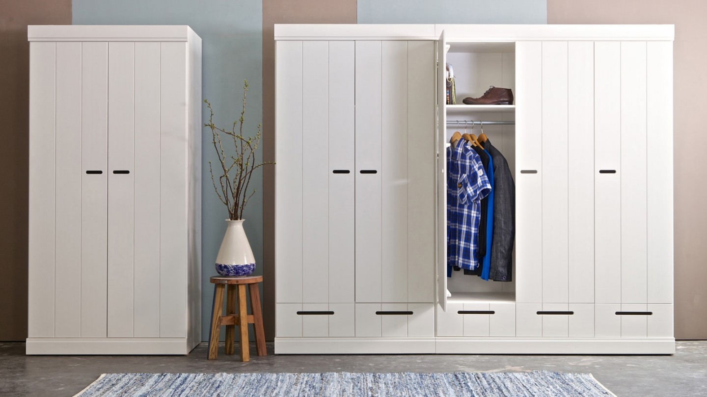 Armoire 2 portes en pin massif blanc - Connect - Homifab