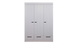 Armoire 3 portes, 3 tiroirs et 5 étagères en pin massif béton gris - Collection Connect - Woood