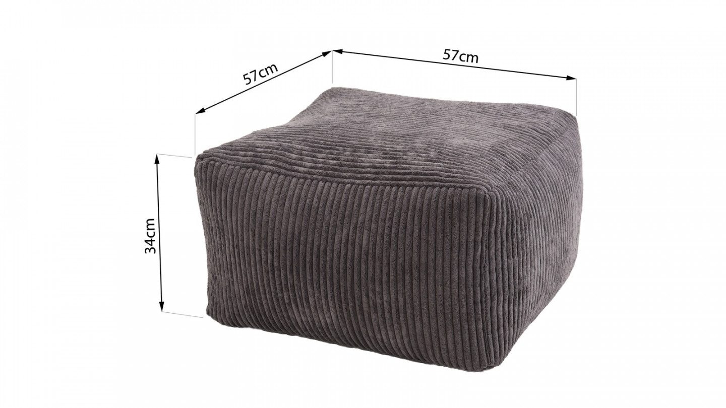 Pouf carré en velours côtelé gris anthracite - Collection Agathe