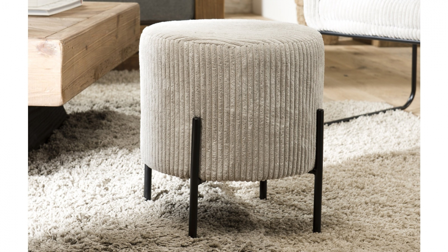 Tabouret De Coiffeuse LUE BONA - Velours Noir, Pieds Métal, 45 Cm De Haut, Rembourré