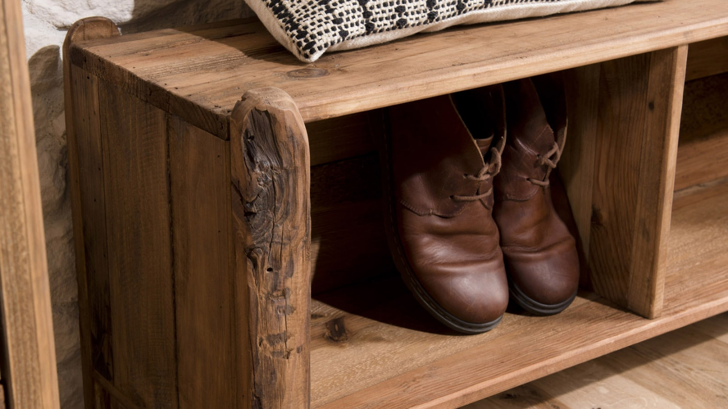 Rangement pour chaussures 2 niches en pin recyclé - Collection Sandy