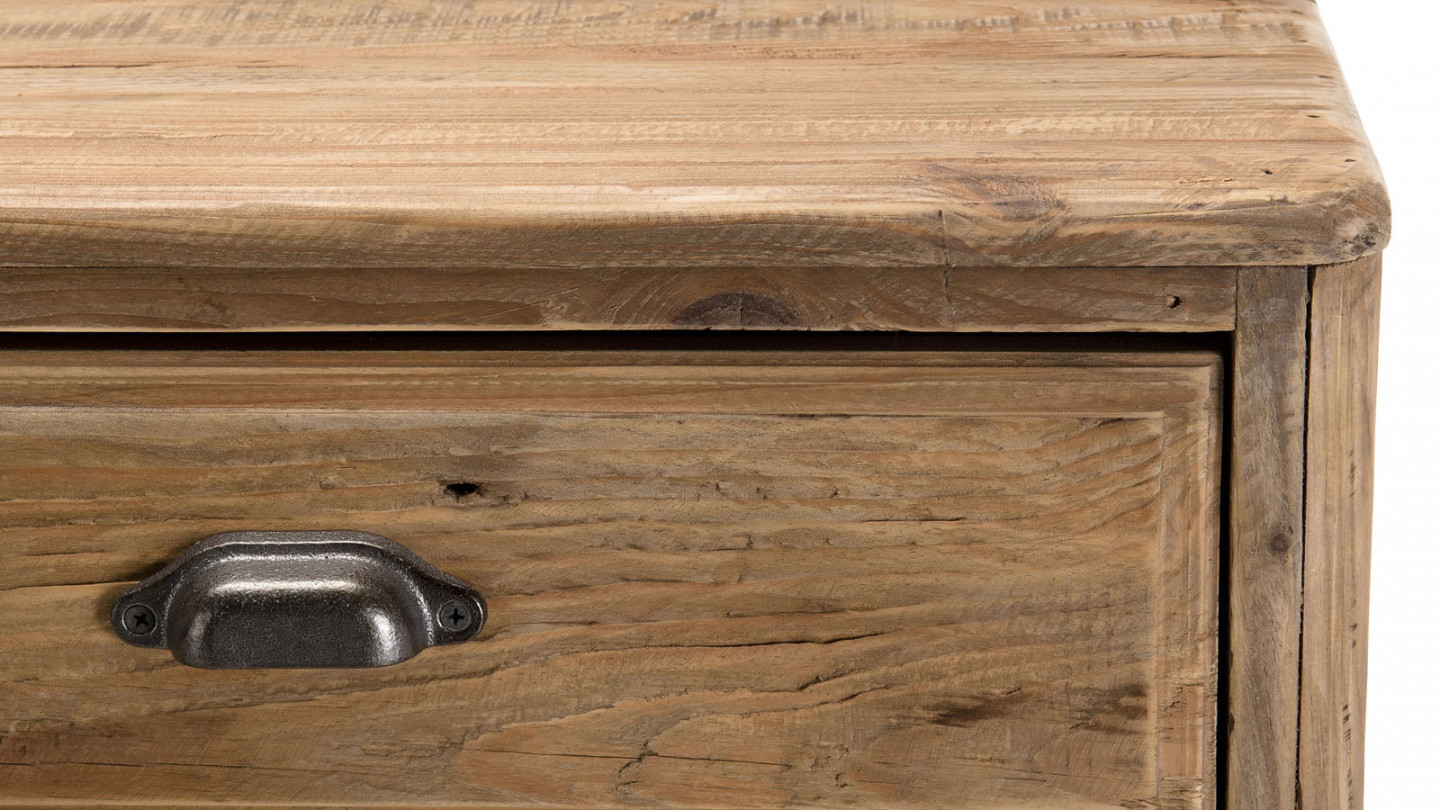 Meuble de rangement 2 tiroirs avec déco faux tiroirs en pin recyclé - Collection Sandy