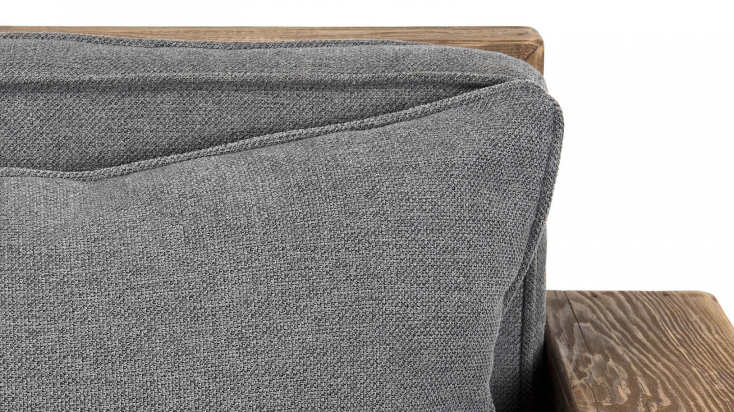 Canapé droit 3 places en pin recyclé et tissu gris - Collection Sandy