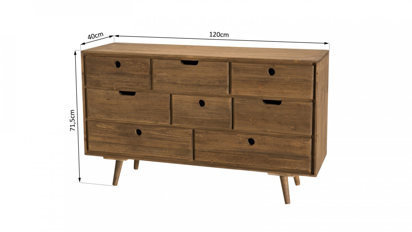 Commode scandinave 8 tiroirs en pin - Collection Andy