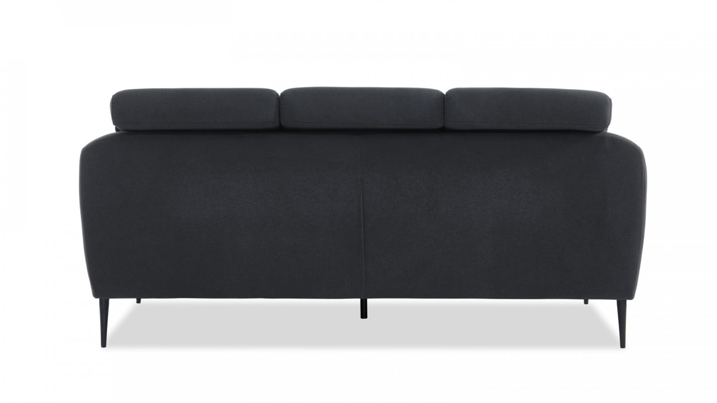 Canapé droit 3 places en tissu gris piètement en métal noir - Collection Luna