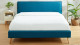 Lit adulte 140x190cm en tissu bleu canard avec tête de lit et sommier à lattes - Collection Gustave