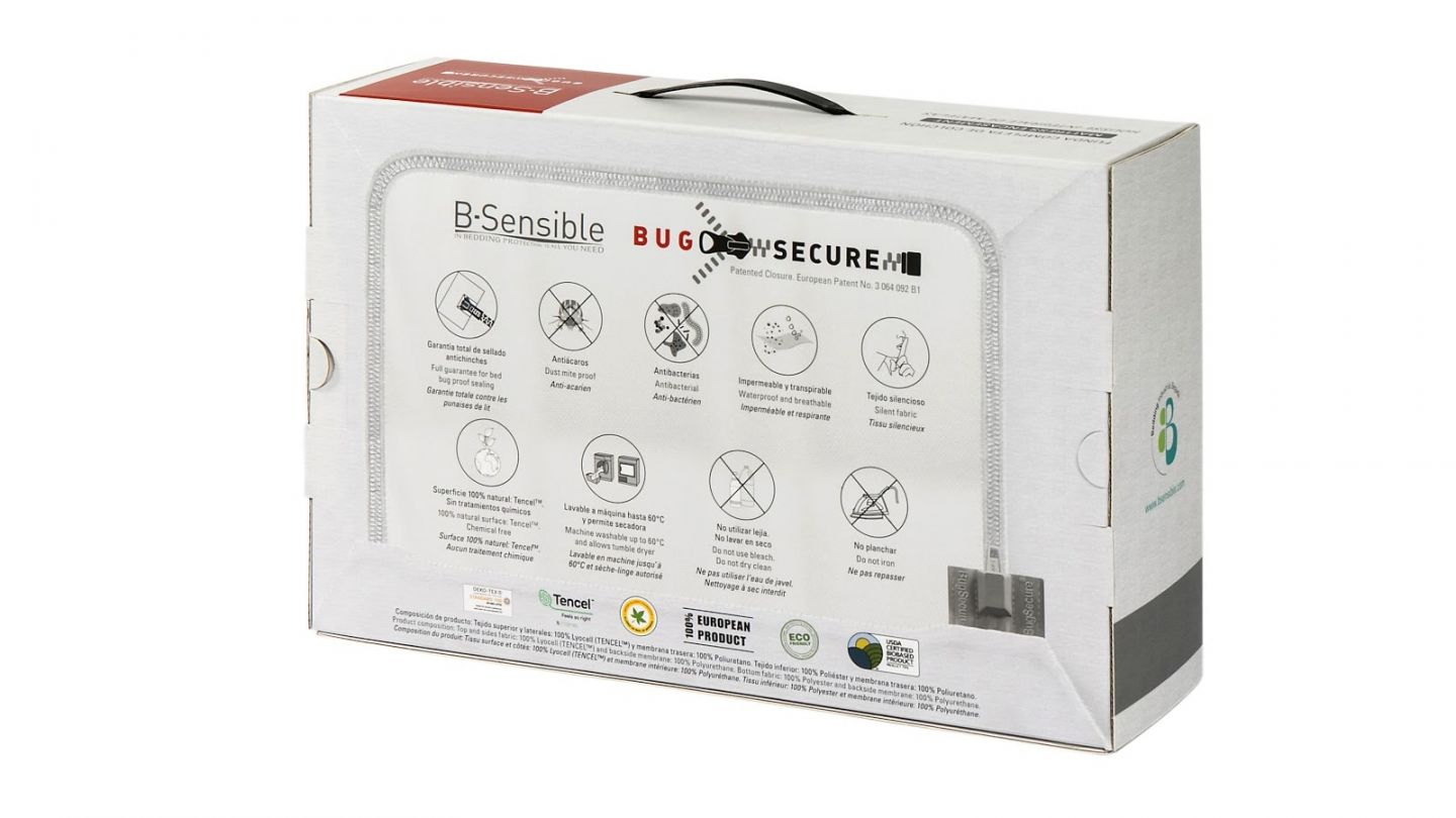 Housse de matelas anti punaises de lit 140x190cm bonnet 25cm - Collection Bug Secure - Bsensible