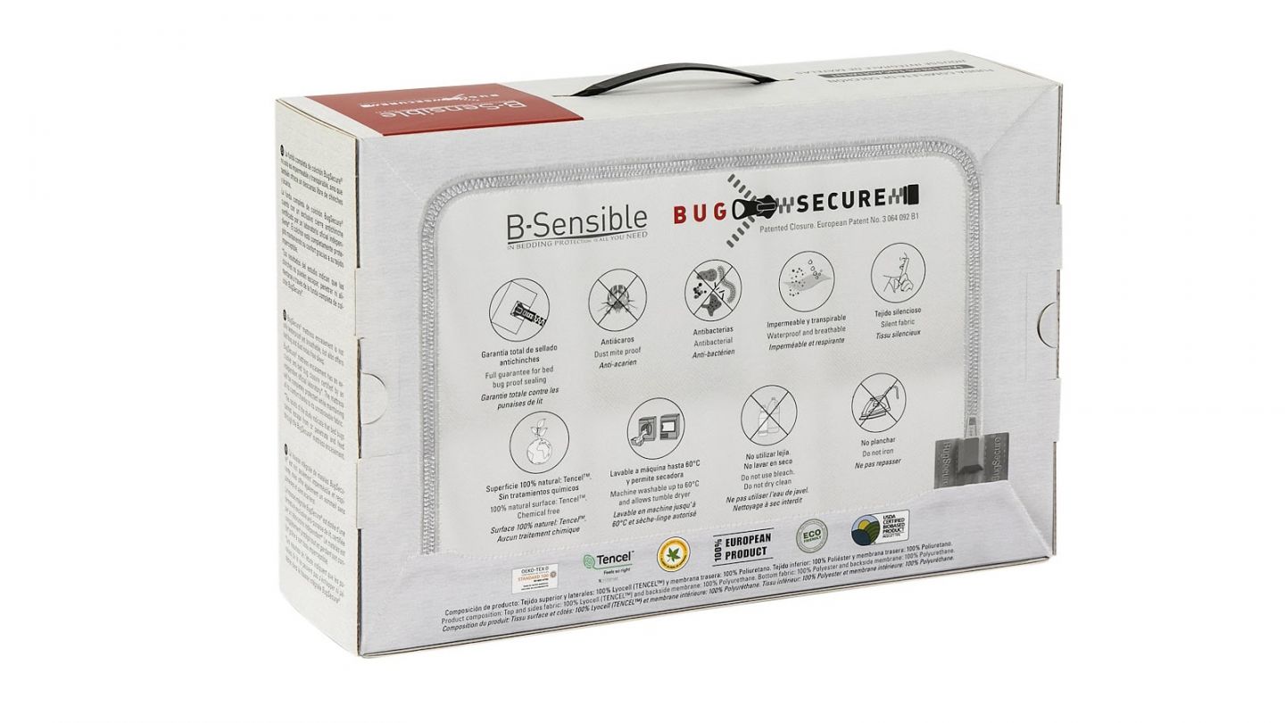 Housse de matelas anti punaises de lit 140x190cm bonnet 25cm - Collection Bug Secure - Bsensible