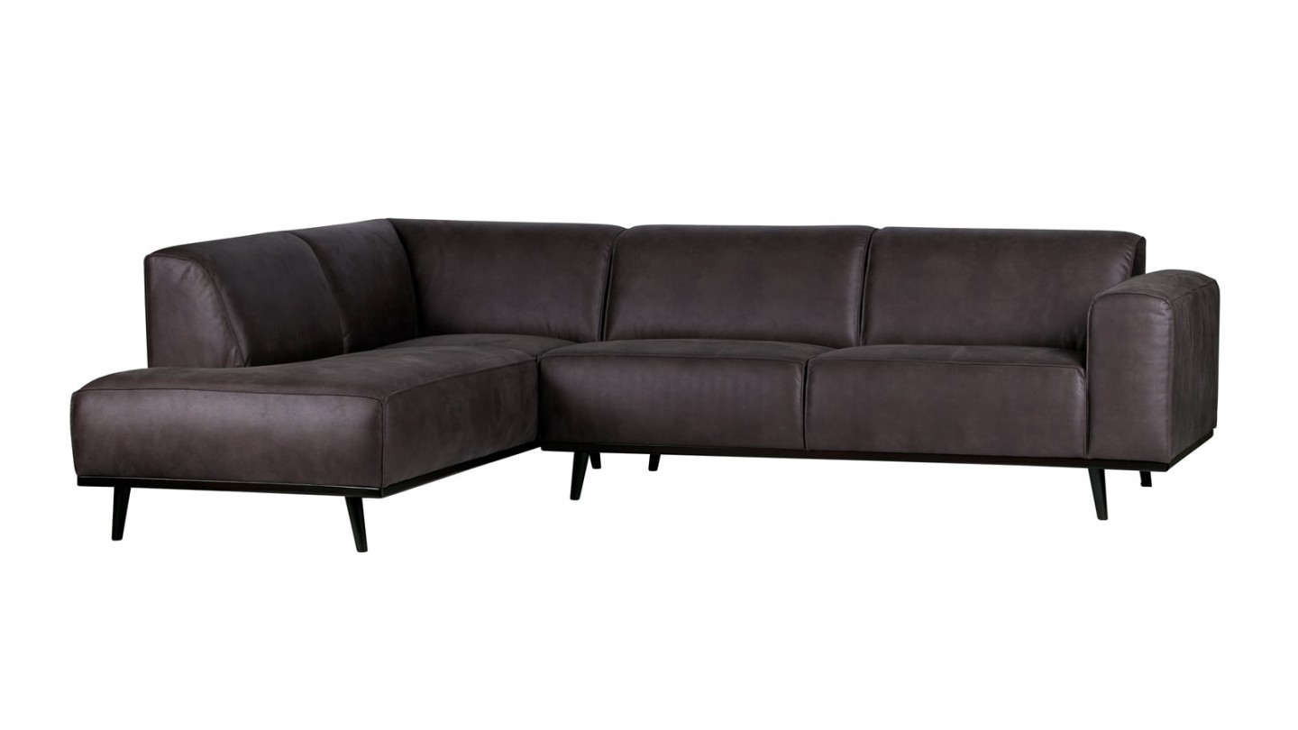 Canapé d'angle gauche en cuir gris, piètement en bois - Collection Statement