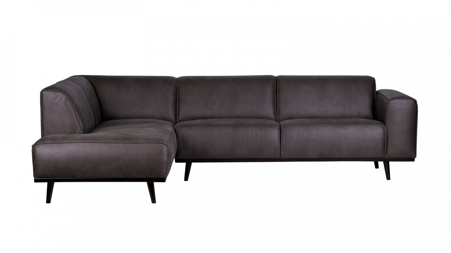 Canapé d'angle gauche en cuir gris, piètement en bois - Collection Statement