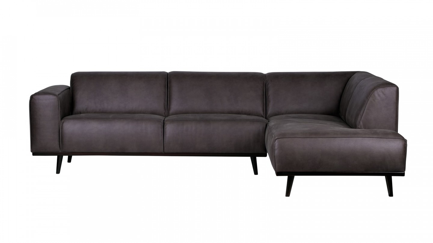 Canapé d'angle droit en cuir gris, piètement en bois - Collection Statement