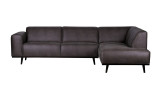 Canapé d'angle droit en cuir gris piètement en bois - Collection Statement - BePureHome