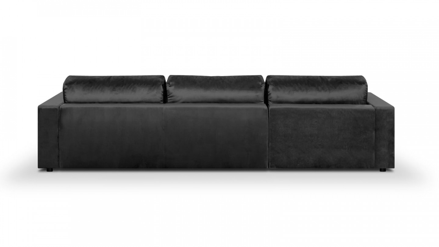 Canapé d'angle gauche convertible 5 places en velours gris avec coffre de rangement - Collection Robin