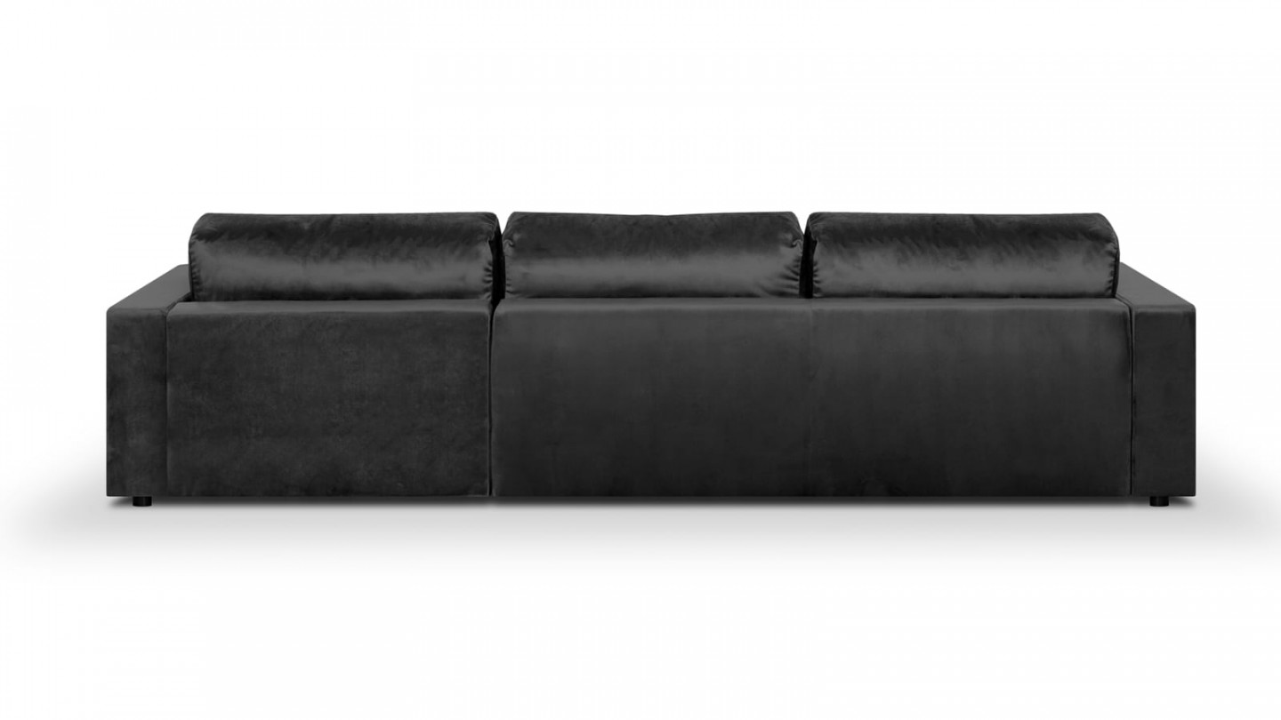 Canapé d'angle droit convertible 5 places en velours gris avec coffre de rangement - Collection Robin