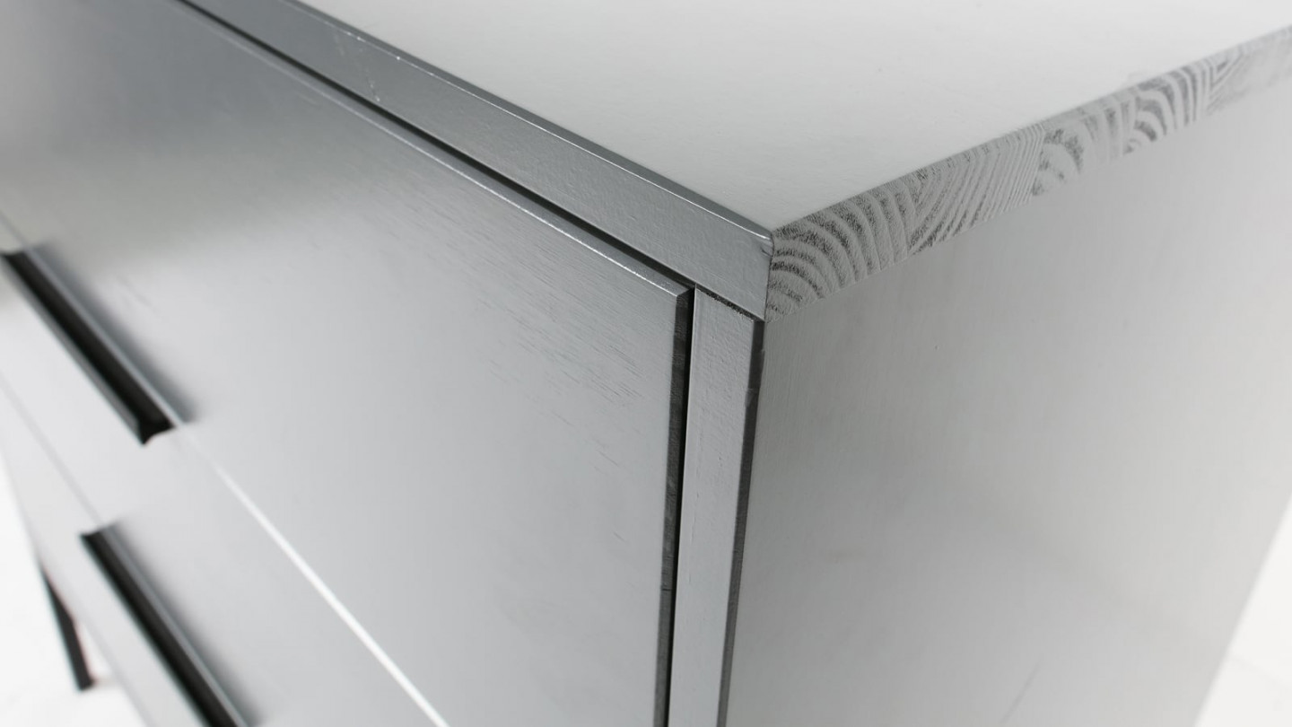 Commode 3 tiroirs en pin gris piètement en métal - Collection Adam - Woood
