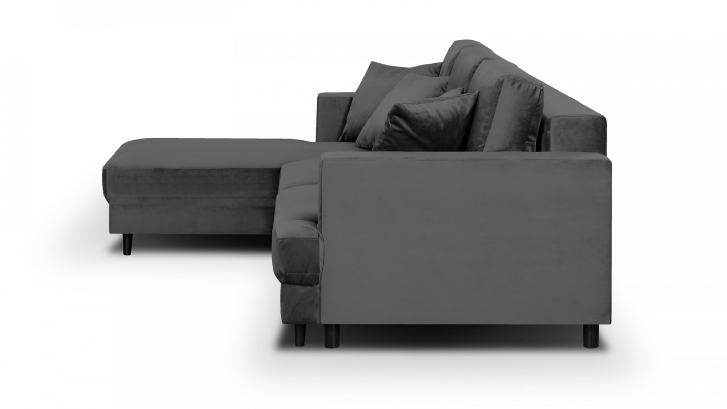 Canapé d'angle gauche convertible 4 places en velours gris - Collection Marceau
