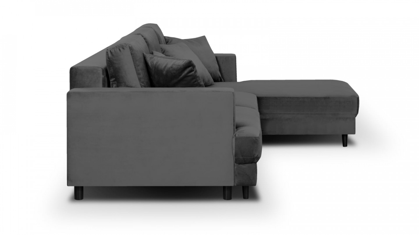 Canapé d'angle droit convertible 4 places en velours gris - Collection Marceau
