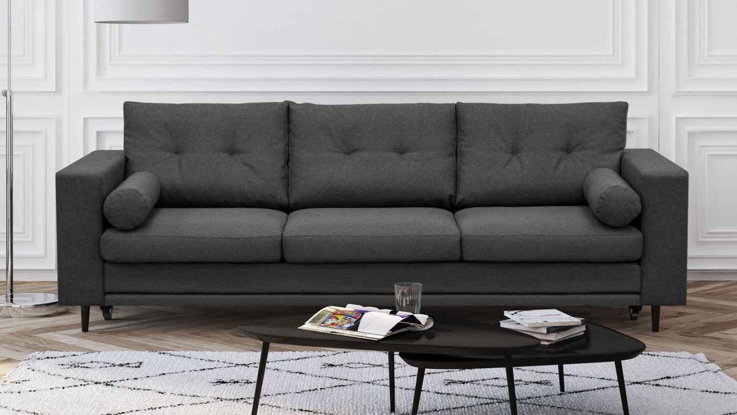 Canapé 3 places convertibles en tissu gris souris - Collection Viktor
