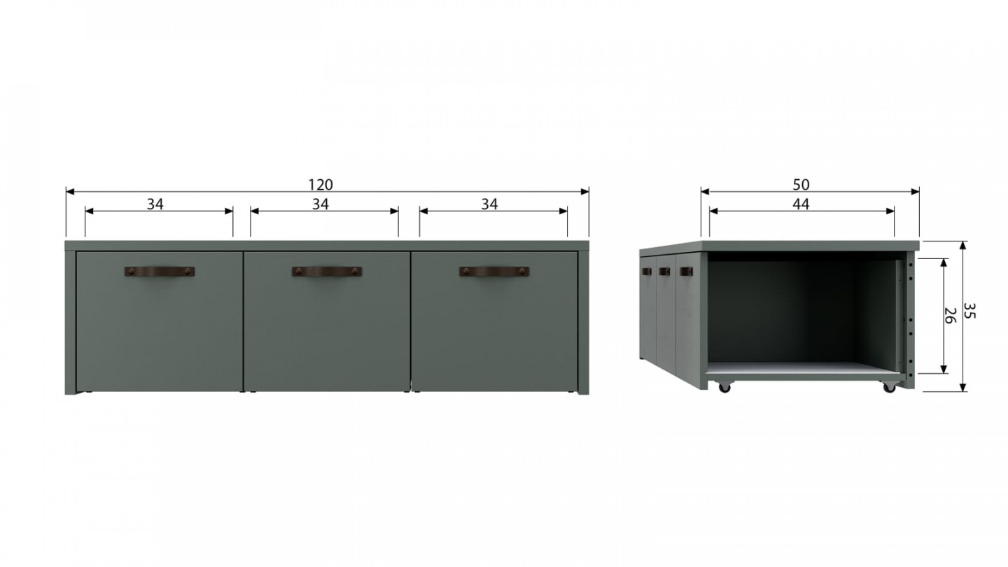 Banc de rangement 3 tiroirs en bois vert - Collection Stage - Vtwonen