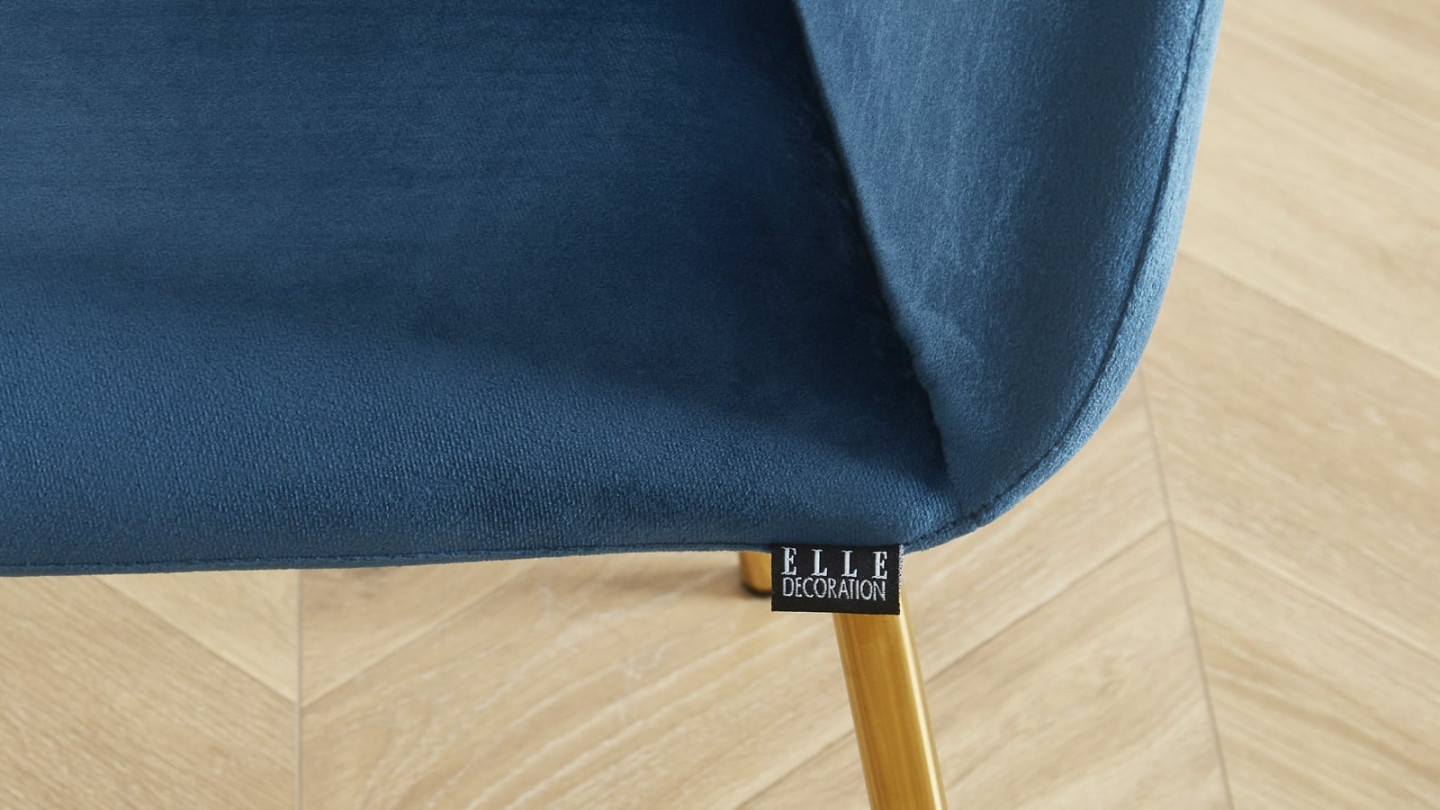 Lot de 2 chaises en velours bleu canard piètement en métal doré - Collection Sophie - ELLE DECO