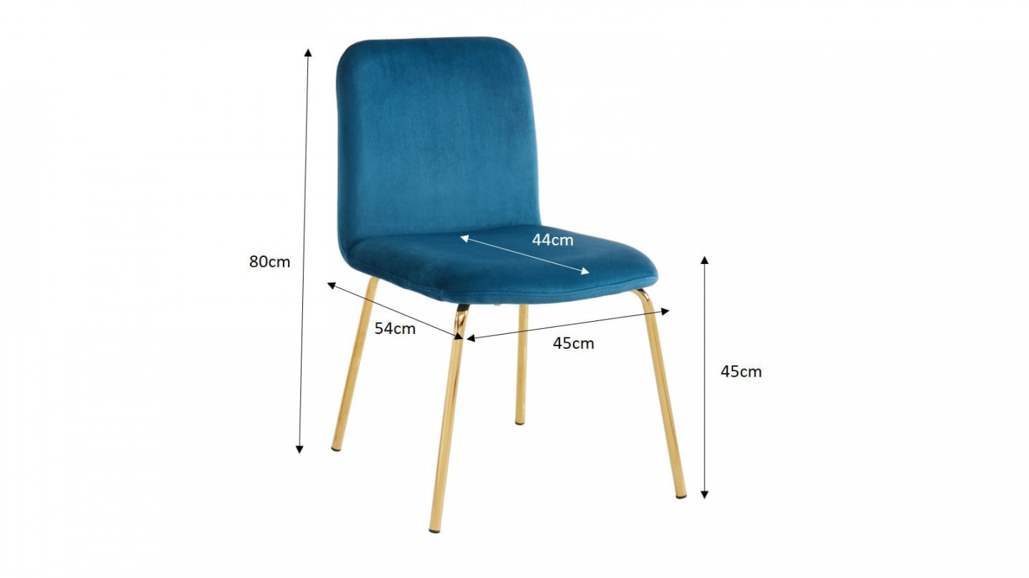 Lot de 2 chaises en velours bleu canard piètement en métal doré - Collection Sophie - ELLE DECO