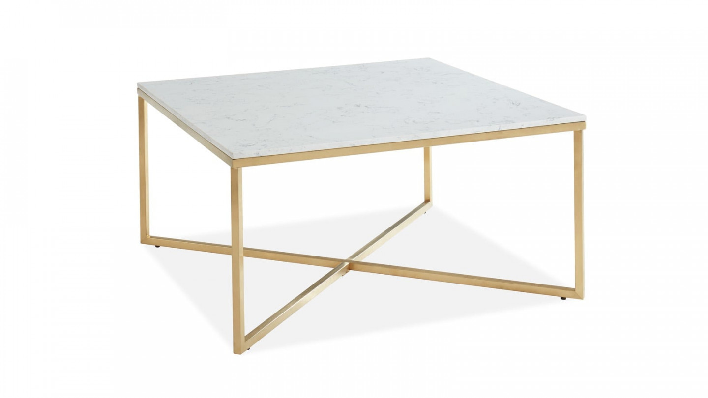 Elle Déco - BOWIE - Table basse carrée en pierre façon marbre blanc - L90cm