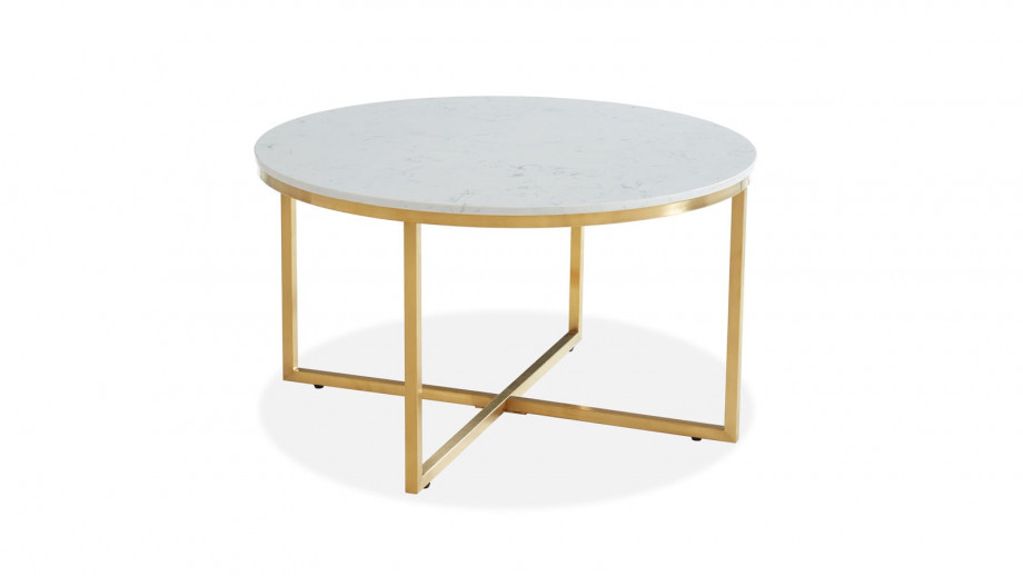 Elle Déco - FLOYD - Table basse ronde en pierre façon marbre blanc - L80cm