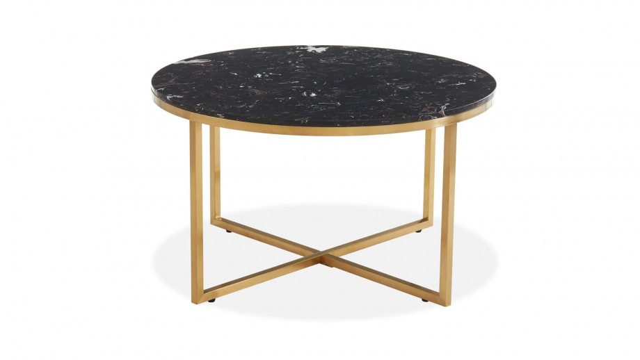 Elle Déco - FLOYD - Table basse ronde en pierre façon marbre noir - L80cm