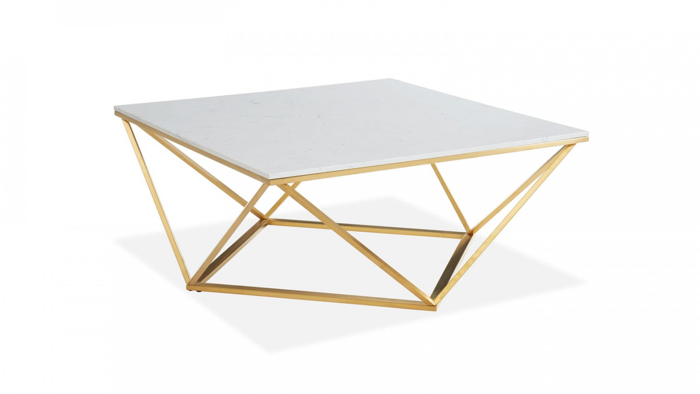 Elle Déco - ROXY - Table basse carrée en pierre façon marbre blanc - L100cm