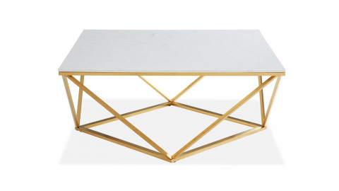 Elle Déco - ROXY - Table basse carrée en pierre façon marbre blanc - L100cm