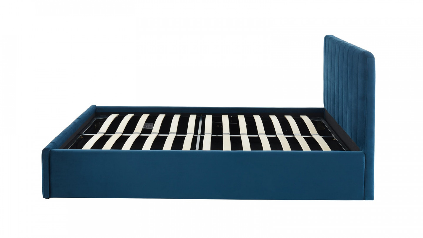 Lit coffre 160x200cm en velours bleu canard avec tête de lit + sommier à lattes - Collection Ava - ELLE DECO