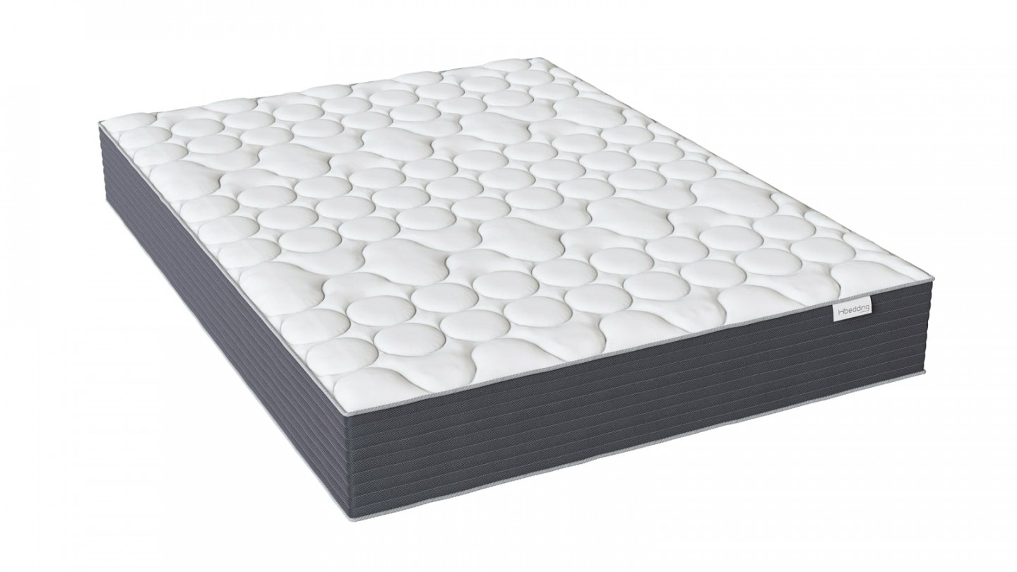 Ensemble lit + matelas Memo HR avec tête de lit capitonnée en tissu gris foncé - sommier à lattes 160x200cm - Collection Milo