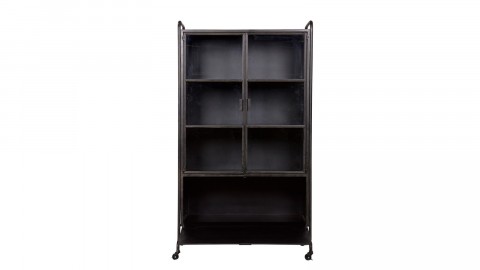 Vitrine en métal noir sur roulettes, 1 tiroir, 2 portes et 2 étagères - Collection Steel Storage - BePureHome