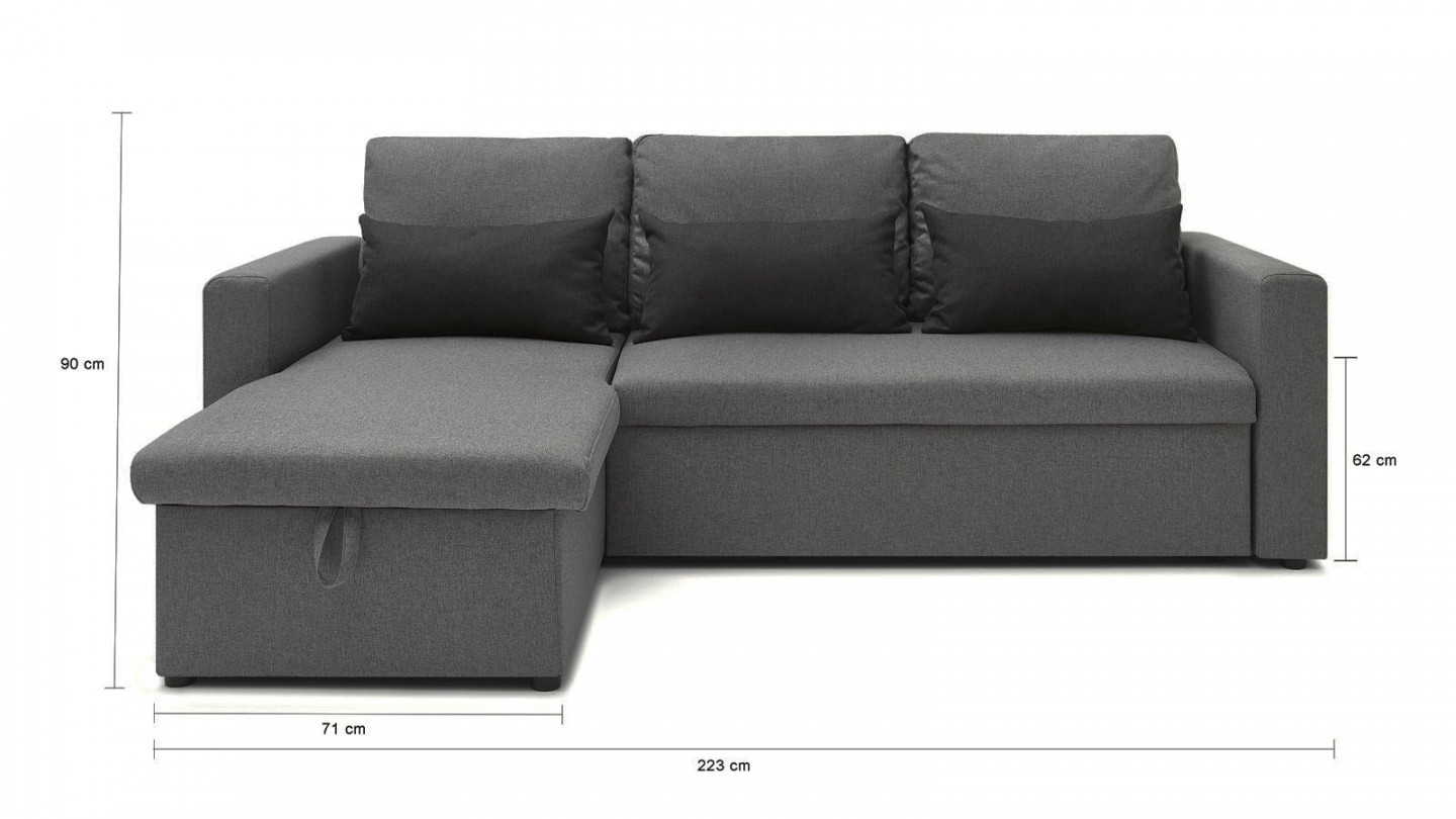 Canapé d'angle réversible convertible 3 places en tissu gris clair + coffre de rangement - Collection Lauren - ELLE DECO