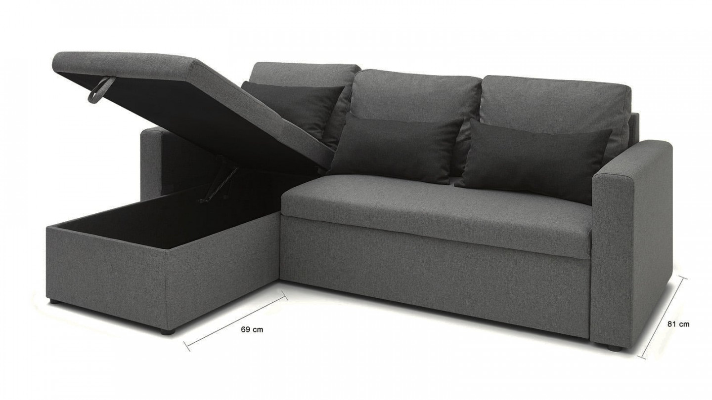 Canapé d'angle réversible convertible 3 places en tissu gris clair + coffre de rangement - Collection Lauren - ELLE DECO