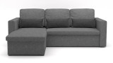Canapé d'angle réversible convertible 3 places en tissu gris clair + coffre de rangement - Collection Lauren
