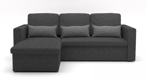Canapé d'angle réversible convertible 3 places en tissu gris anthracite + coffre de rangement - Collection Lauren
