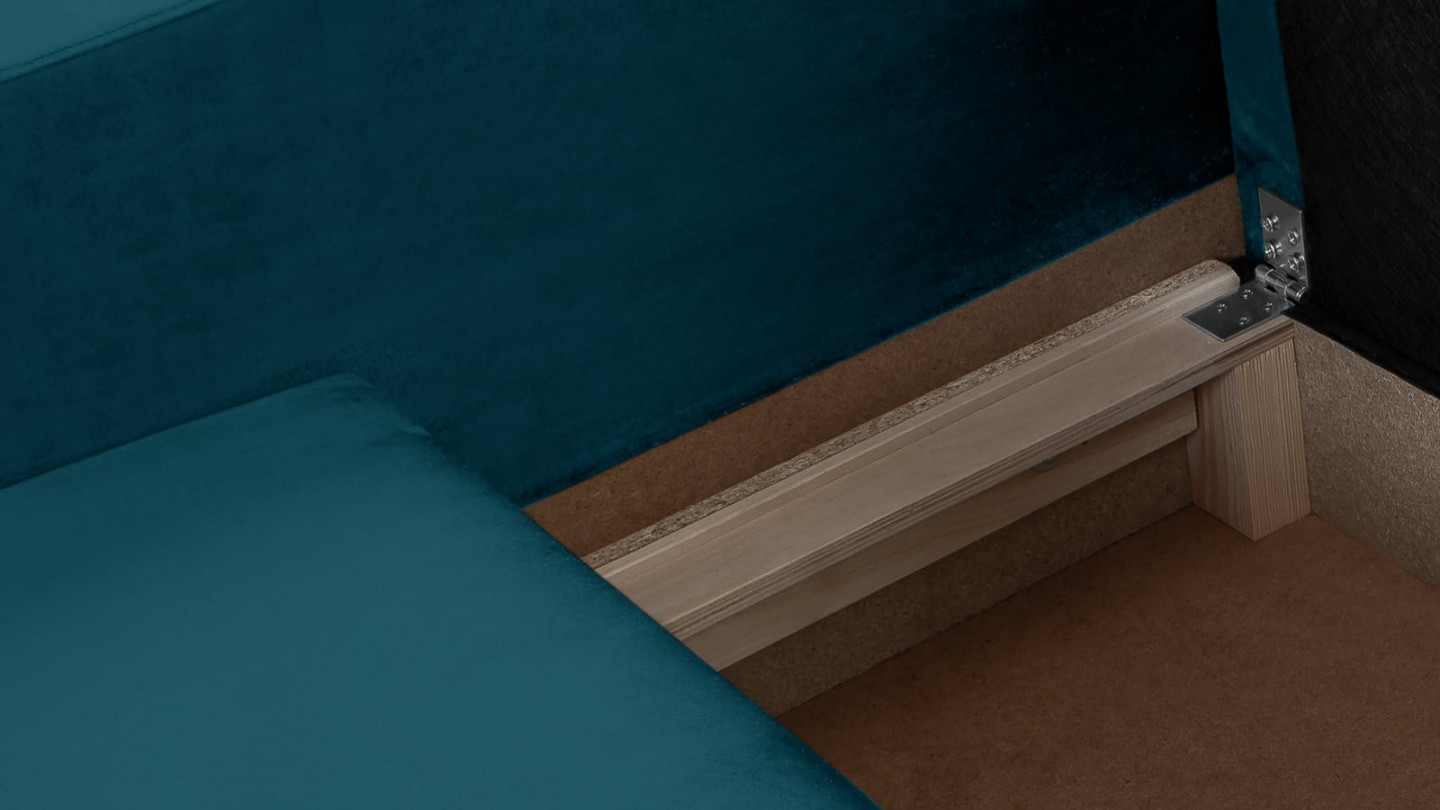 Canapé d'angle droit convertible 4 places en velours bleu canard - Collection Marceau
