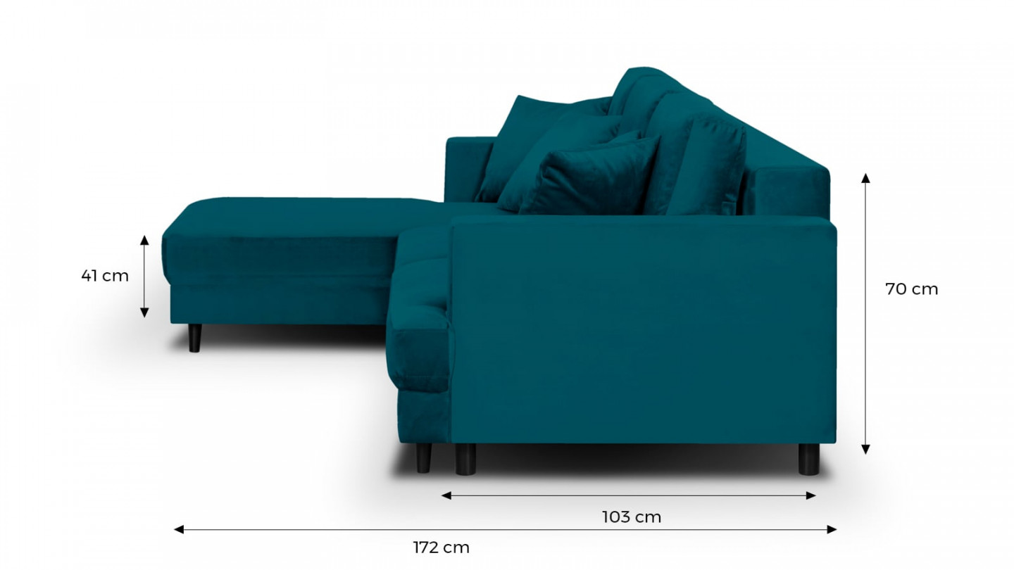 Canapé d'angle gauche convertible 4 places en velours bleu canard - Collection Marceau