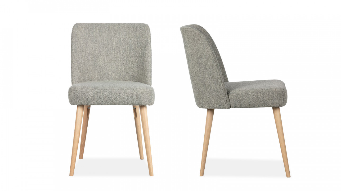 Lot de 2 chaises design Force en tissu bouclé gris clair piètement bois -  Vtwonen