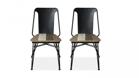 Lot de 2 chaises en métal noir assise en acacia - Collection Carmen