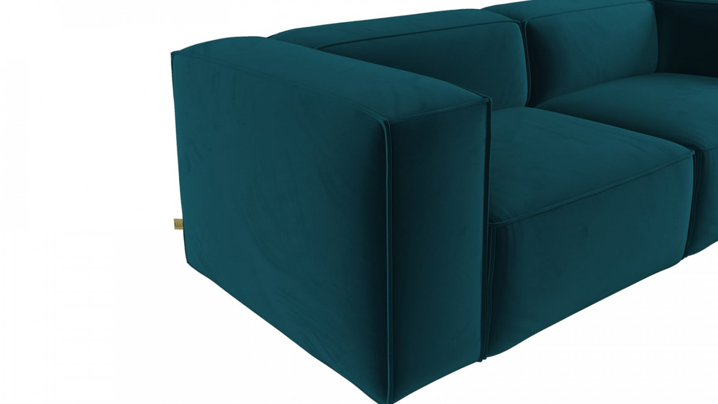 Canapé modulable 3 places en velours bleu canard - Roma - Elle Décoration