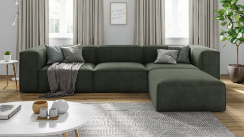 Canapé d'angle modulable 5 places en tissu vert - Roma - Elle Décoration