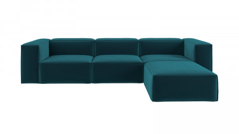 Canapé d'angle modulable 5 places en velours bleu canard - Roma - Elle Décoration