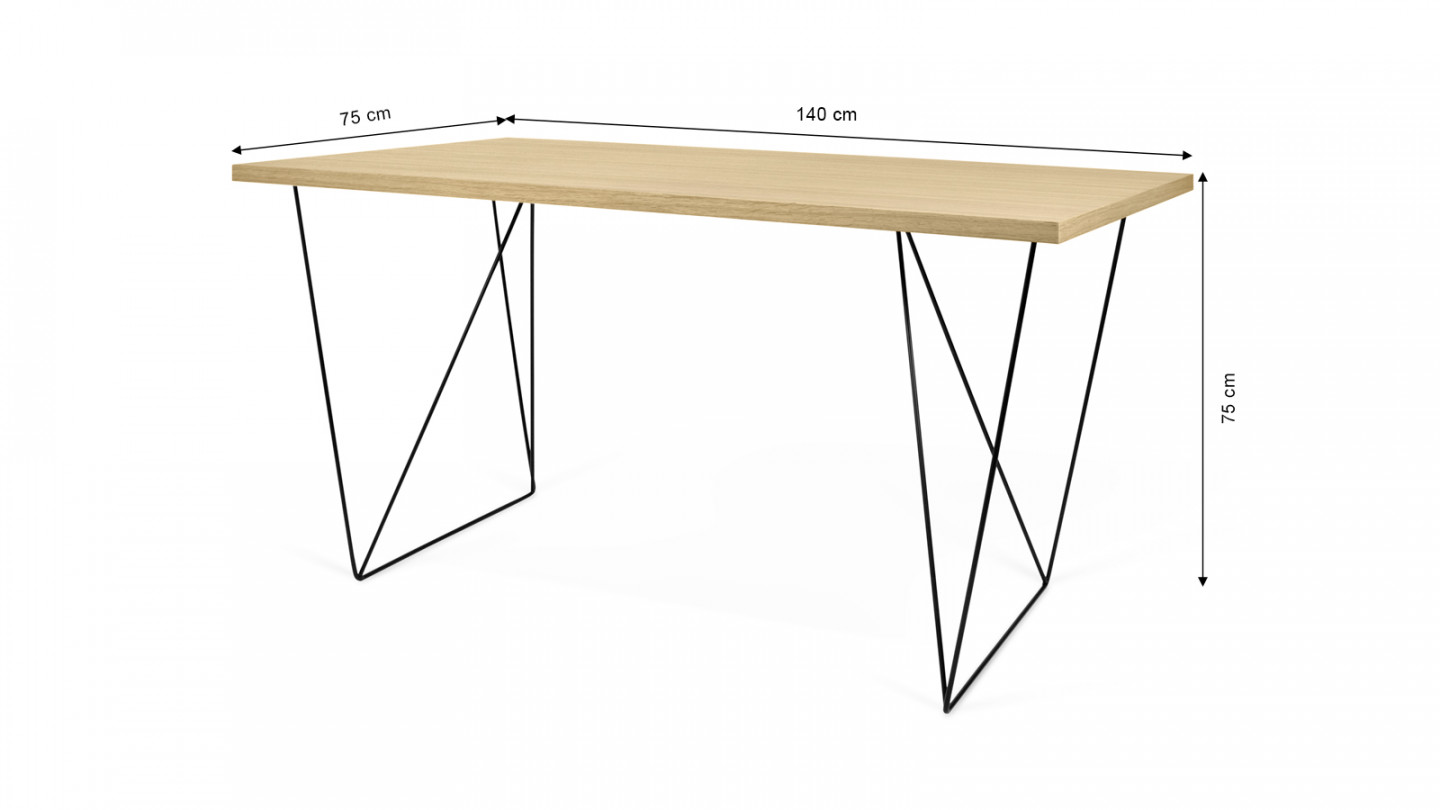 Bureau en contreplaqué naturel piètement polygonal en métal noir - Collection Flow - Temahome