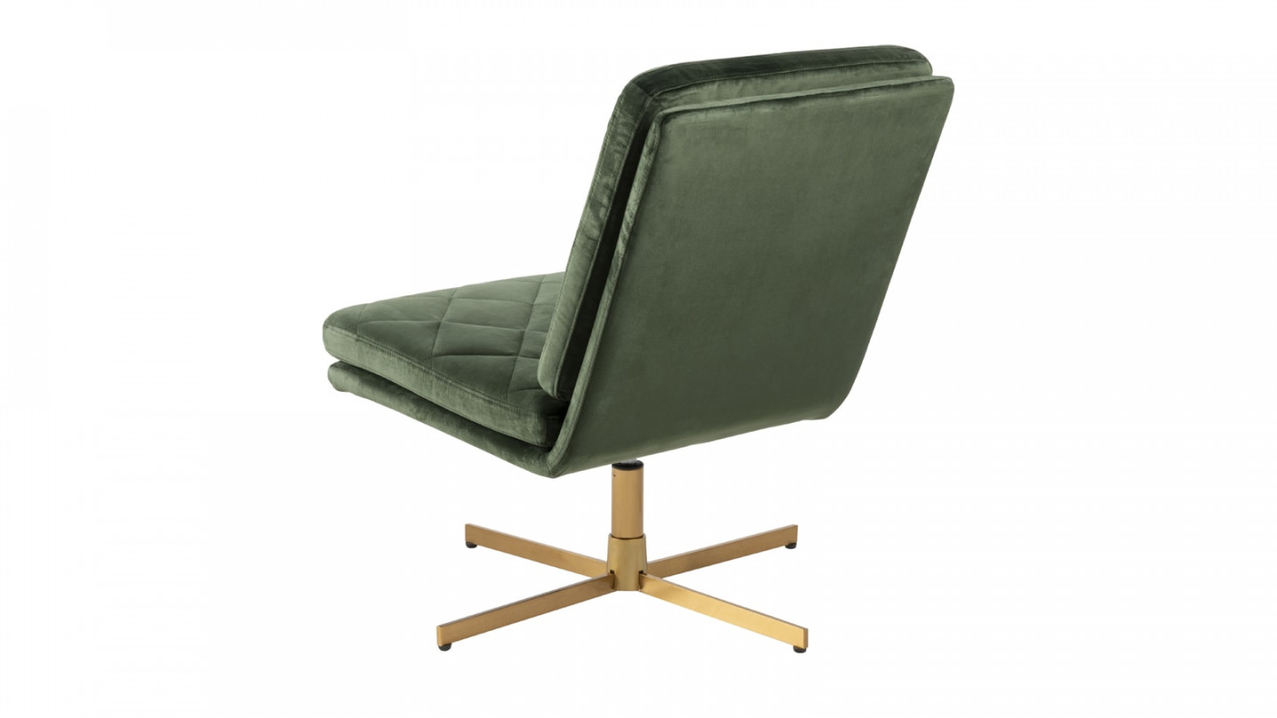 Chaise pivotante en velours vert piètement en métal doré - Collection Carrera