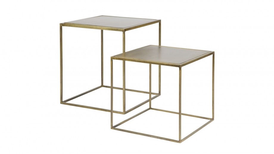 Lot de 2 tables basses 40x40cm en métal et laiton – Collection Metallic