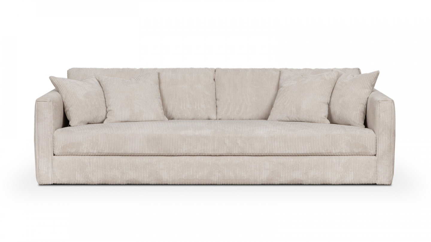 Canapé 3 places velours cotelé beige + 4 coussins - Collection Denver