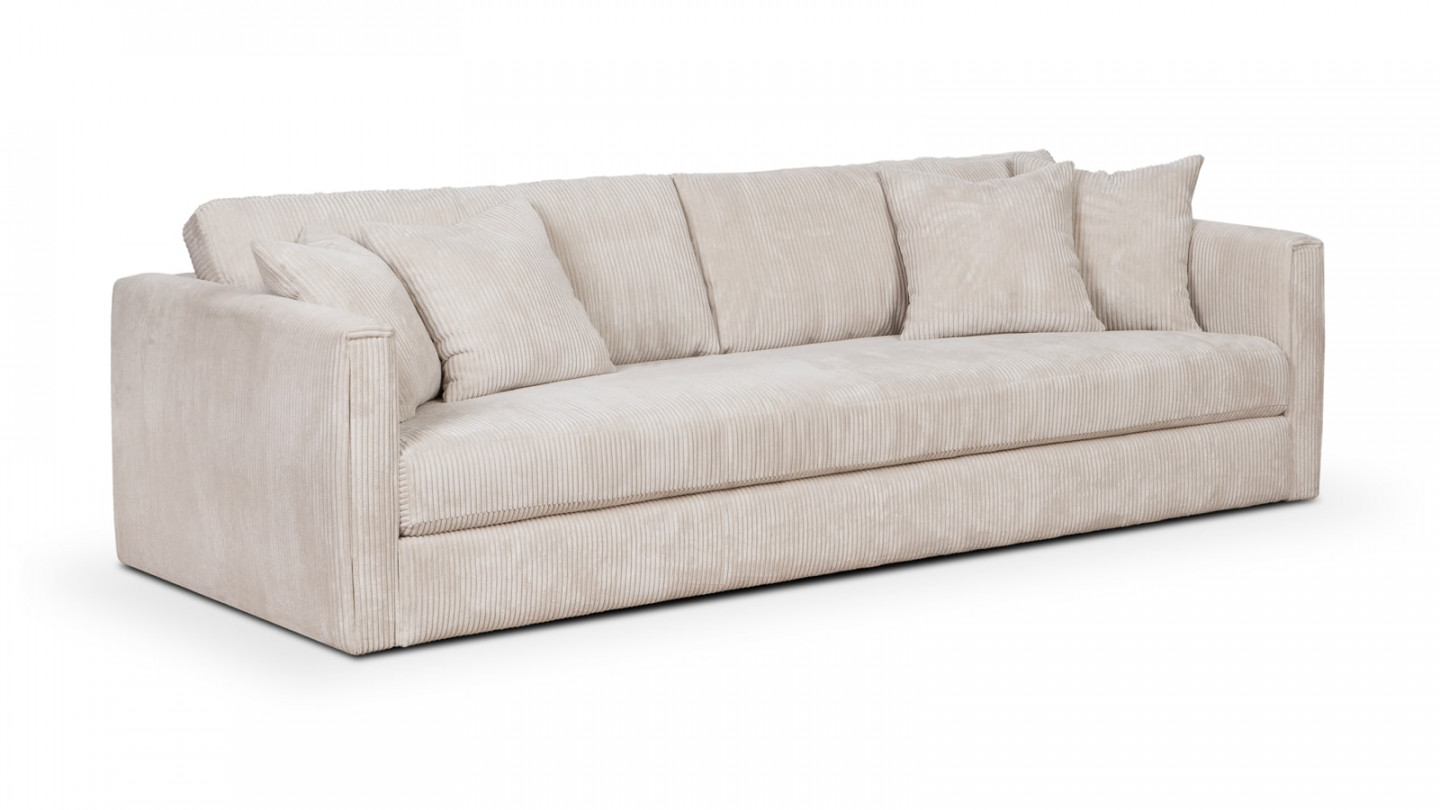 Canapé 3 places velours cotelé beige + 4 coussins - Collection Denver
